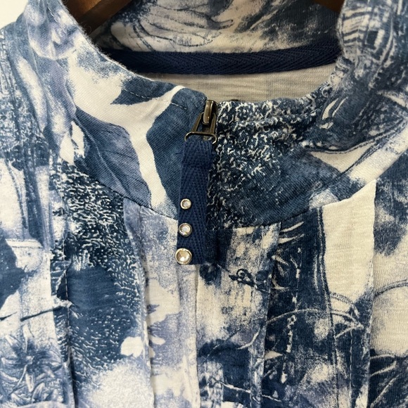 Onque Casuals Women's Sweater 100% Cotton Blue White Floral Zip Front Sz L - Picture 8 of 8